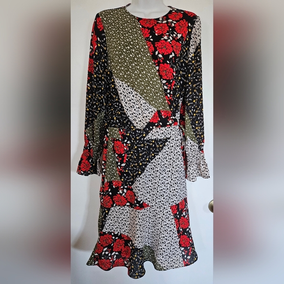 libby. edelman Dresses & Skirts - Libby Edelman Black and Red Floral Midi Dress Long Sleeves Size S